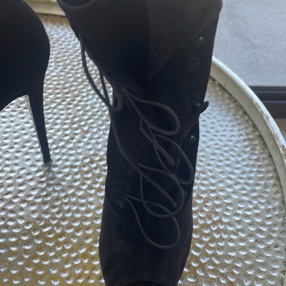 Christian Louboutin Open toe Suede Short Boots 38 Black Authentic - Picture 9 of 14